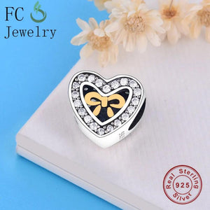 925 Silver Spring Bow Zircon Heart Bracelet Charms