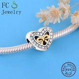 925 Silver Spring Bow Zircon Heart Bracelet Charms
