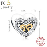 925 Silver Spring Bow Zircon Heart Bracelet Charms
