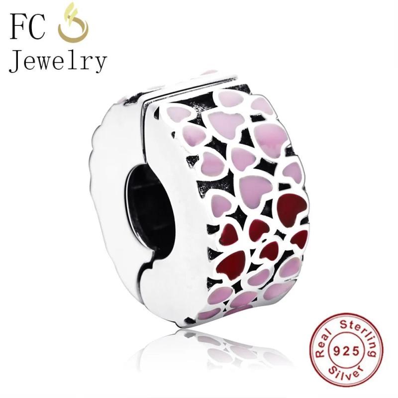 925 Sterling Silver Heart Enamel Clip Stopper Bead Berloque