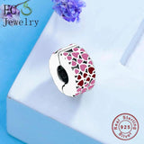 925 Sterling Silver Heart Enamel Clip Stopper Bead Berloque