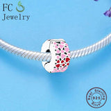 925 Sterling Silver Heart Enamel Clip Stopper Bead Berloque