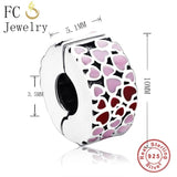 925 Sterling Silver Heart Enamel Clip Stopper Bead Berloque