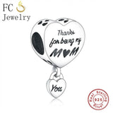 925 Silver Thank You Being MY Mom Love Heart Lock Bead Women Berloque