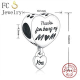 925 Silver Thank You Being MY Mom Love Heart Lock Bead Women Berloque