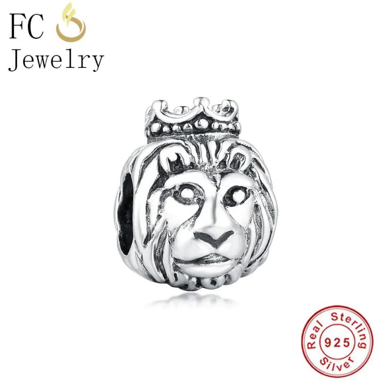 925 Silver King of Lion with Crown Charm Bracelet Bangle