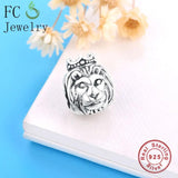 925 Silver King of Lion with Crown Charm Bracelet Bangle