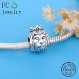 925 Silver King of Lion with Crown Charm Bracelet Bangle