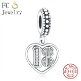 925 Silver Heart Zirconia Number 18 Pendant Bead for Bracelet