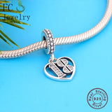 925 Silver Heart Zirconia Number 18 Pendant Bead for Bracelet