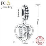 925 Silver Heart Zirconia Number 18 Pendant Bead for Bracelet