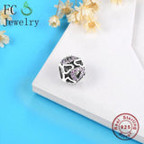 925 Silver Heart Pink CZ Bead Charm Bracelet