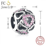 925 Silver Heart Pink CZ Bead Charm Bracelet