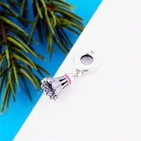 925 Silver Feather Badminton Bracelet Charm Dangle DIY Bead