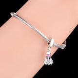 925 Silver Feather Badminton Bracelet Charm Dangle DIY Bead