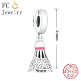 925 Silver Feather Badminton Bracelet Charm Dangle DIY Bead