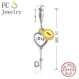 925 Sterling Silver Heart Lock Pendant Charms Bracelet Berluque