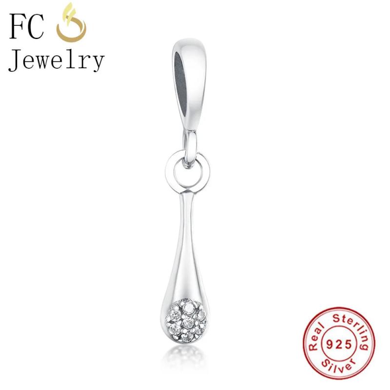 Water Drop CZ Crystal Bead Charm 925 Sterling Silver Bracelet Bangle DIY Making