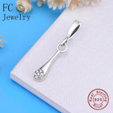 Water Drop CZ Crystal Bead Charm 925 Sterling Silver Bracelet Bangle DIY Making