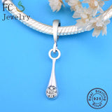 Water Drop CZ Crystal Bead Charm 925 Sterling Silver Bracelet Bangle DIY Making