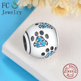 925 Silver Bulldog Paw Print Zirconia Bead Bracelet Charm
