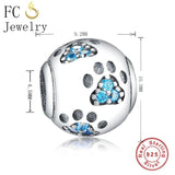 925 Silver Bulldog Paw Print Zirconia Bead Bracelet Charm