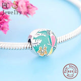 925 Sterling Silver Orange Enamel Flower Bird Charm Bracelet Bead