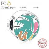 925 Sterling Silver Orange Enamel Flower Bird Charm Bracelet Bead