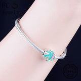 925 Sterling Silver Orange Enamel Flower Bird Charm Bracelet Bead