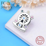 925 Silver Ferris Wheel Pink CZ Stone Bracelet Charm