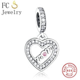 925 Silver Pink CZ Crystal Heart Bead Mom Berloque