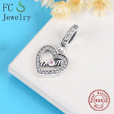 925 Silver Pink CZ Crystal Heart Bead Mom Berloque