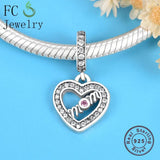 925 Silver Pink CZ Crystal Heart Bead Mom Berloque