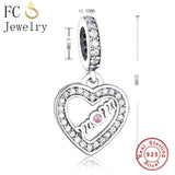 925 Silver Pink CZ Crystal Heart Bead Mom Berloque