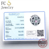 Round Flower Zirconia Bead 925 Sterling Silver Charm Bracelet for Women