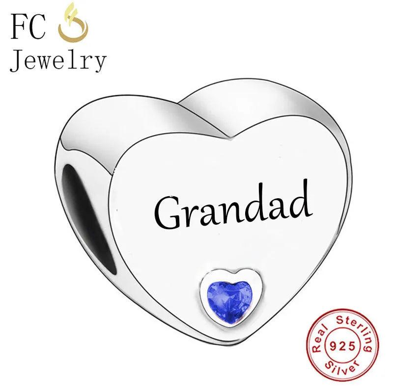 925 Silver Grandad Heart Charm Bracelet Zircon Bead Women Berloque
