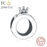 925 Sterling Silver Ring Shape Crown Beads Berloque for DIY Jewelry Making