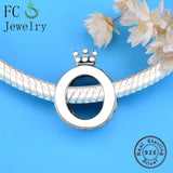 925 Sterling Silver Ring Shape Crown Beads Berloque for DIY Jewelry Making