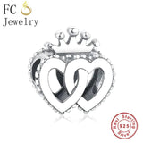 925 Silver Double Hearts Crown Beads for Making Bracelets