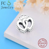925 Silver Double Hearts Crown Beads for Making Bracelets