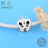 925 Silver Double Hearts Crown Beads for Making Bracelets