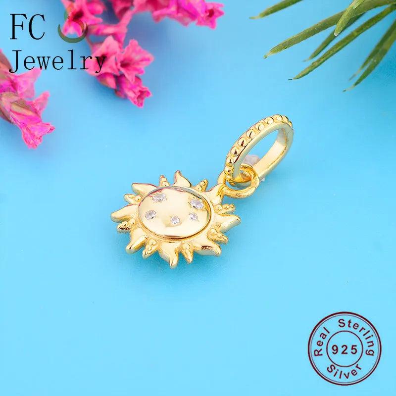 Sunflower 925 Silver CZ Pendant Bead Berloque