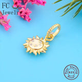 Sunflower 925 Silver CZ Pendant Bead Berloque