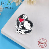 925 Silver Heart CZ Lock Beads Berloque DIY Bracelet Charms