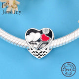 925 Silver Heart CZ Lock Beads Berloque DIY Bracelet Charms