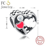 925 Silver Heart CZ Lock Beads Berloque DIY Bracelet Charms