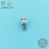 925 Silver Robot Charm Bracelet Bead Women Berloque