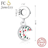925 Sterling Silver Pizza Charm Bracelet Bead for Women