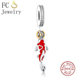 Sterling Silver Red Fortune Carp Coin Beads Pendant