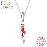 Sterling Silver Red Fortune Carp Coin Beads Pendant